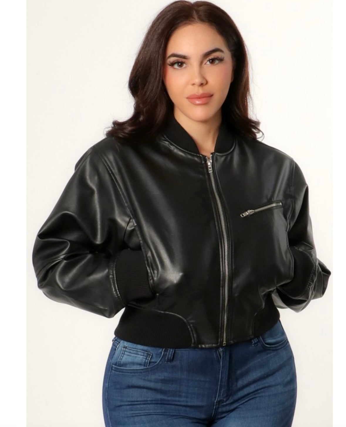 “Nina” leather bomber