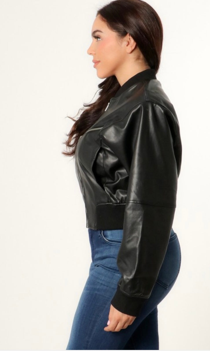 “Nina” leather bomber